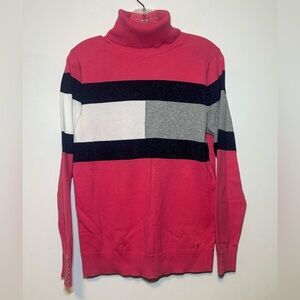 Tommy Hilfiger Women’s Medium Pink Turtleneck Sweater Shirt Shimmer Metallic Top